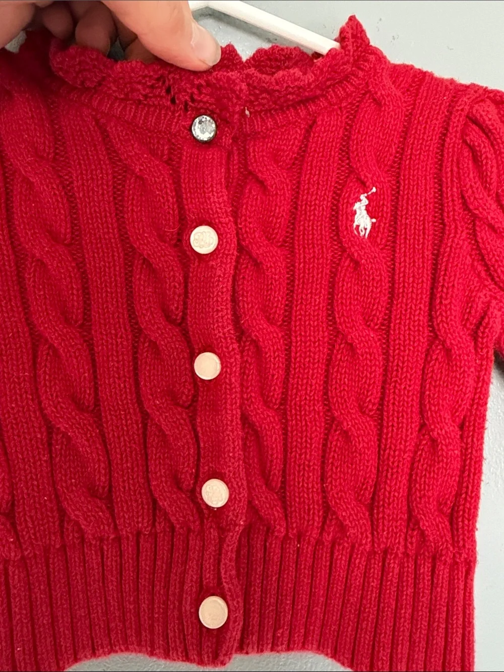Polo Ralph Lauren Baby Girl Holiday Red Cable-Knit Cotton Cardigan 3 Months